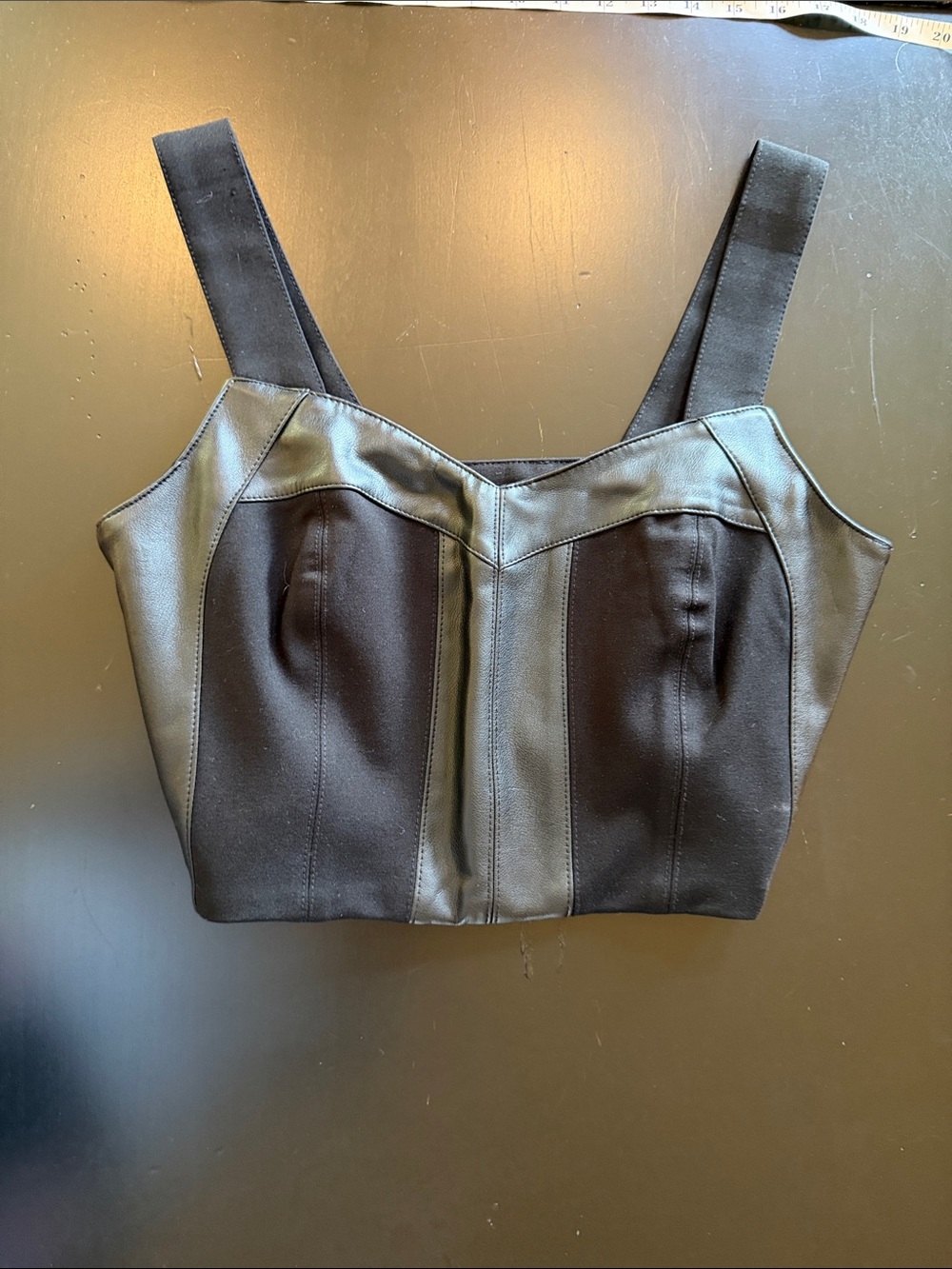 Cabi Women's Black Faux Leather-Trim Bustier Crop Top #4577